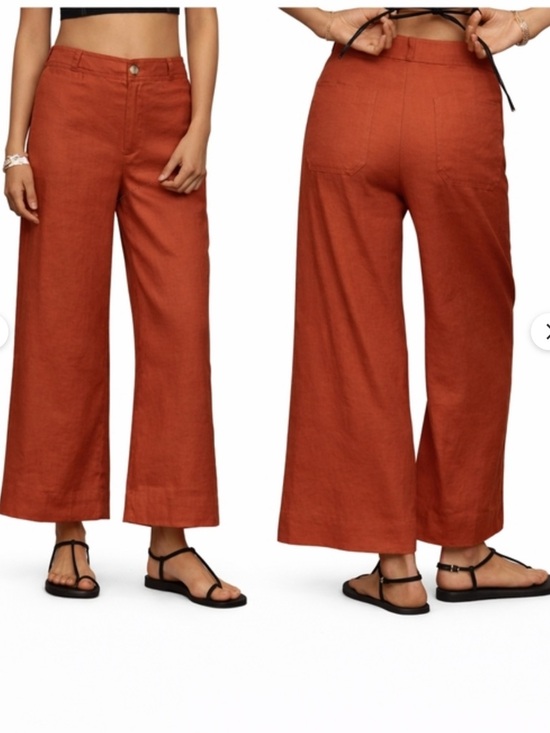 Anthropologie Pants - Anthropologie Ettie Linen Wide-Leg Cropped Pants in Rust Orange